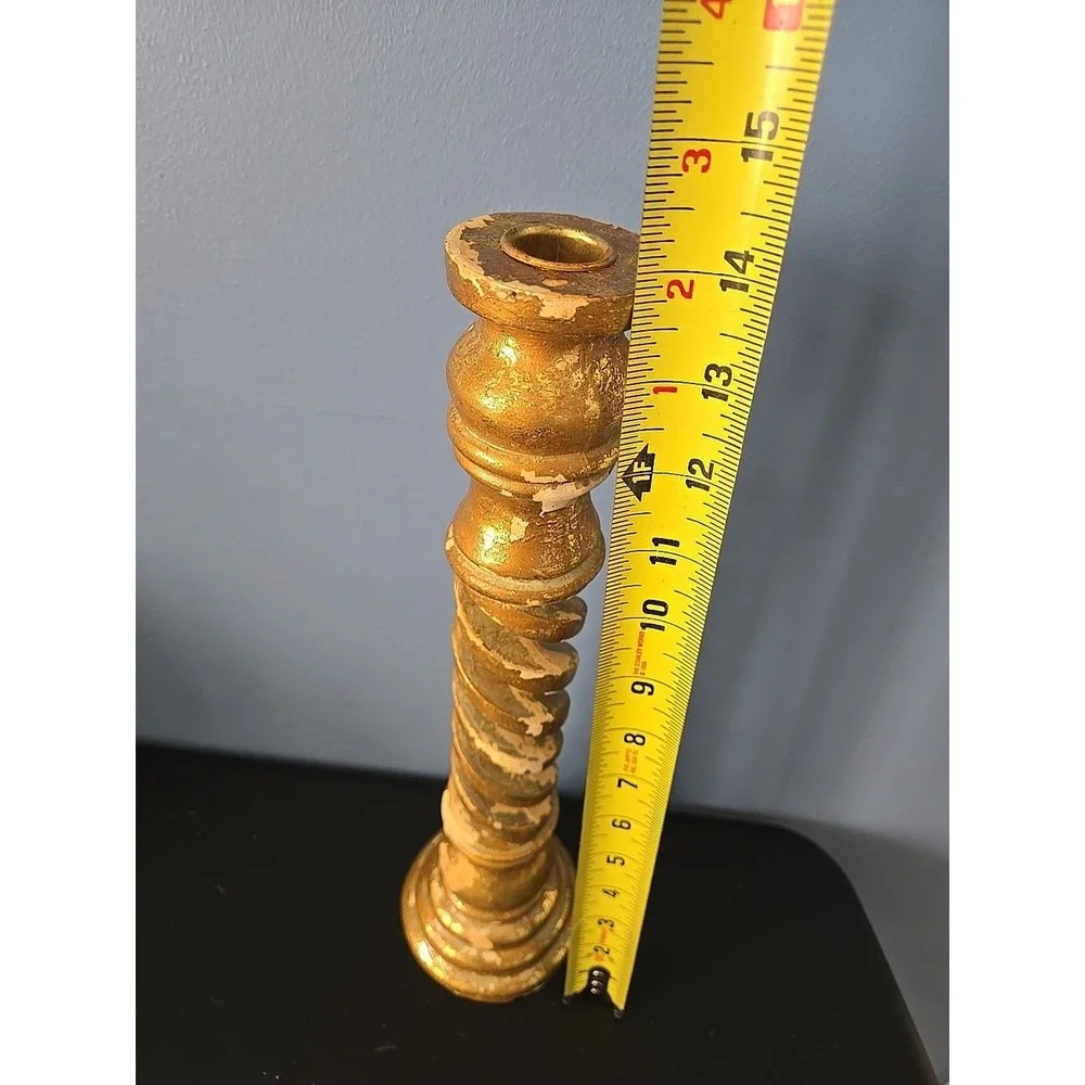 Vintage Spiral Twist Candle Holder Gilded Gold Finish Heavy Resin 14